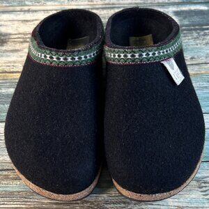 Stegmann Wool Clog Slippers Womens Sz 7-7.5 Black House Shoe Indoor Outdoor READ